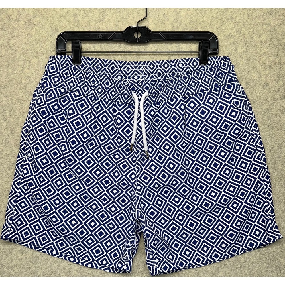Frescobol Carioca Mens Swim  Shorts Angara Geo Print Blue White Mesh Lining 2XL